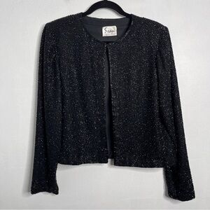 Sean Collection Beaded Formal Silk Jacket Single Clasp Closure Size Medium